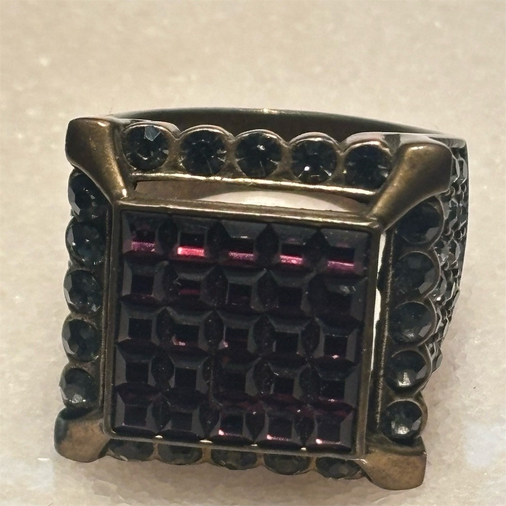 Heidi Daus Ring Size 10 Purple Crystal Square Art Deco Statement - Picture 2 of 16